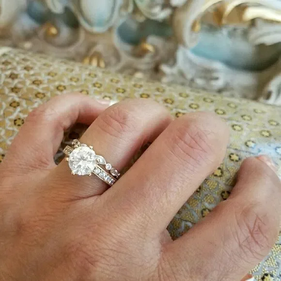 14k Solid yellow Gold Engagement ring 2pc set